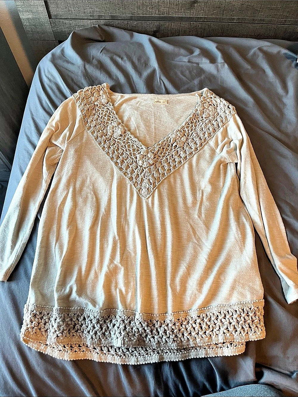 Hollister Crochet Knit 3/4 Sleeve Top Beige Size Small